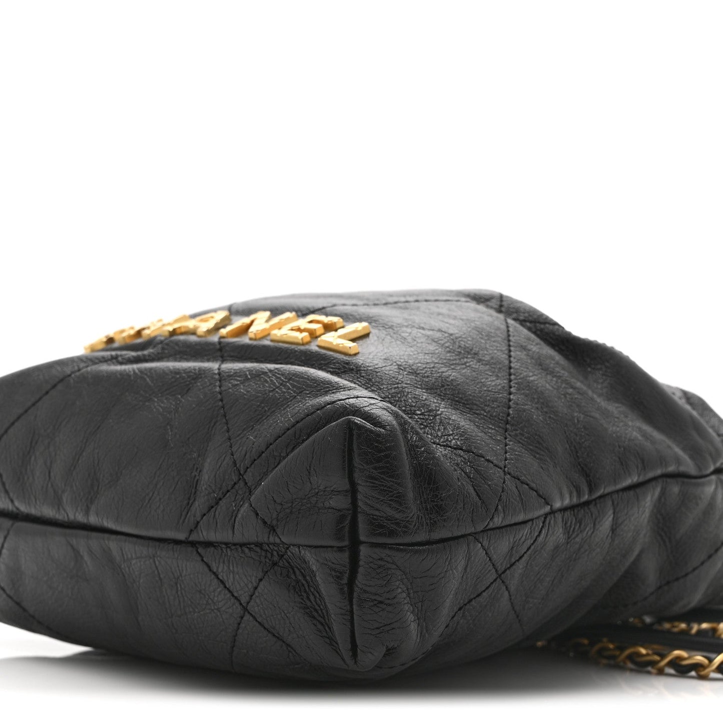Shiny Crumpled Calfskin Quilted Pearl Mini Chanel 22 Black