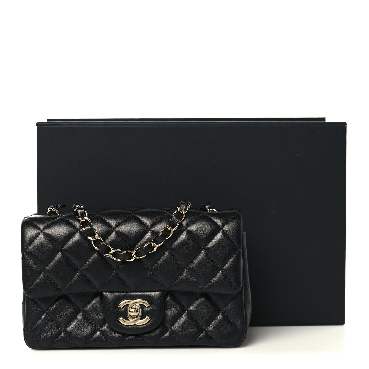 Lambskin Quilted Mini Rectangular Flap Black