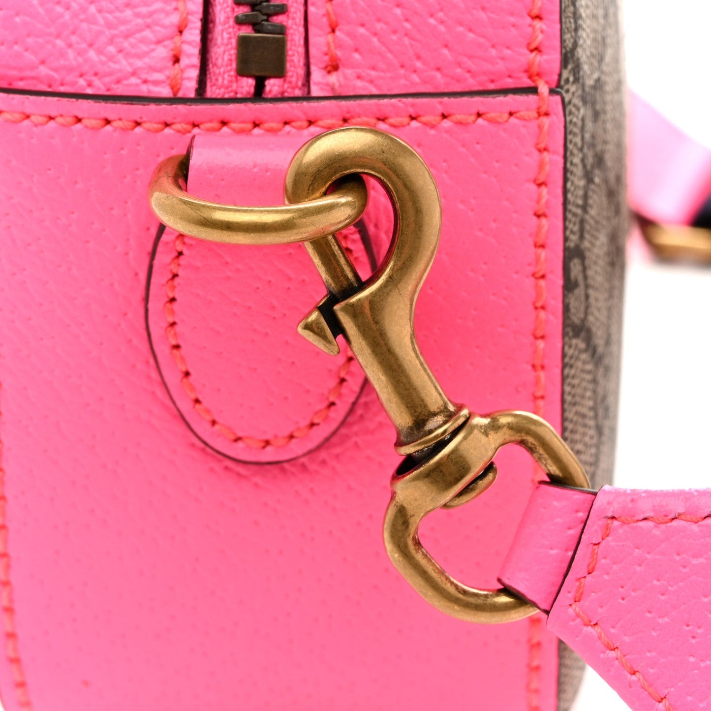 GG Supreme Monogram Textured Dollar Calfskin Web Ophidia Small Crossbody Bag Beige Ebony Fuchsia