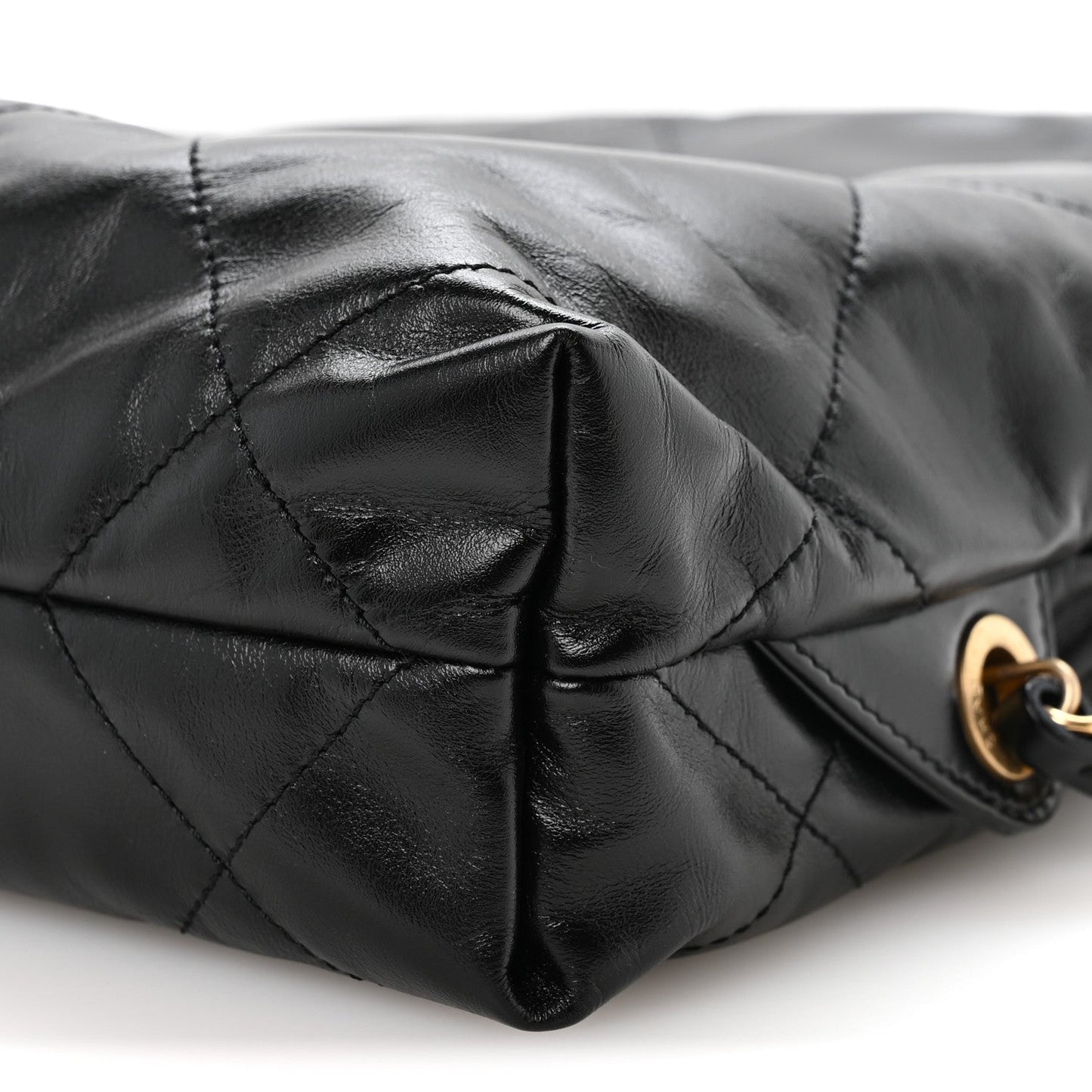 Shiny Calfskin Quilted Chanel 22 Backpack Black