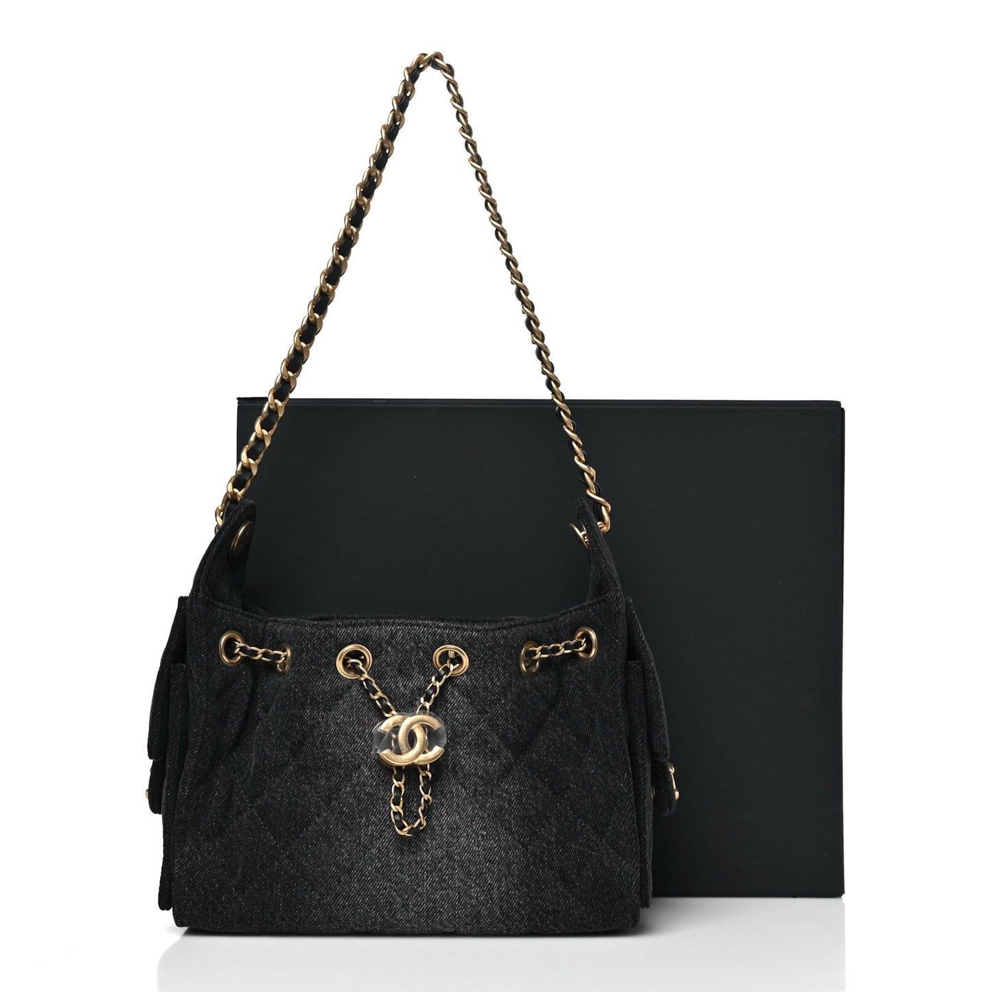 Washed Denim Quilted Mini Chanel 25 Handbag Black
