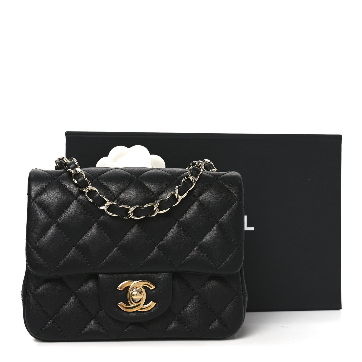 Lambskin Quilted Mini Square Flap Black