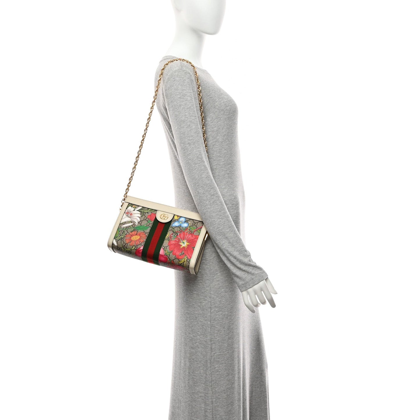 GG Supreme Monogram Flora Web Small Ophidia Chain Shoulder Bag White