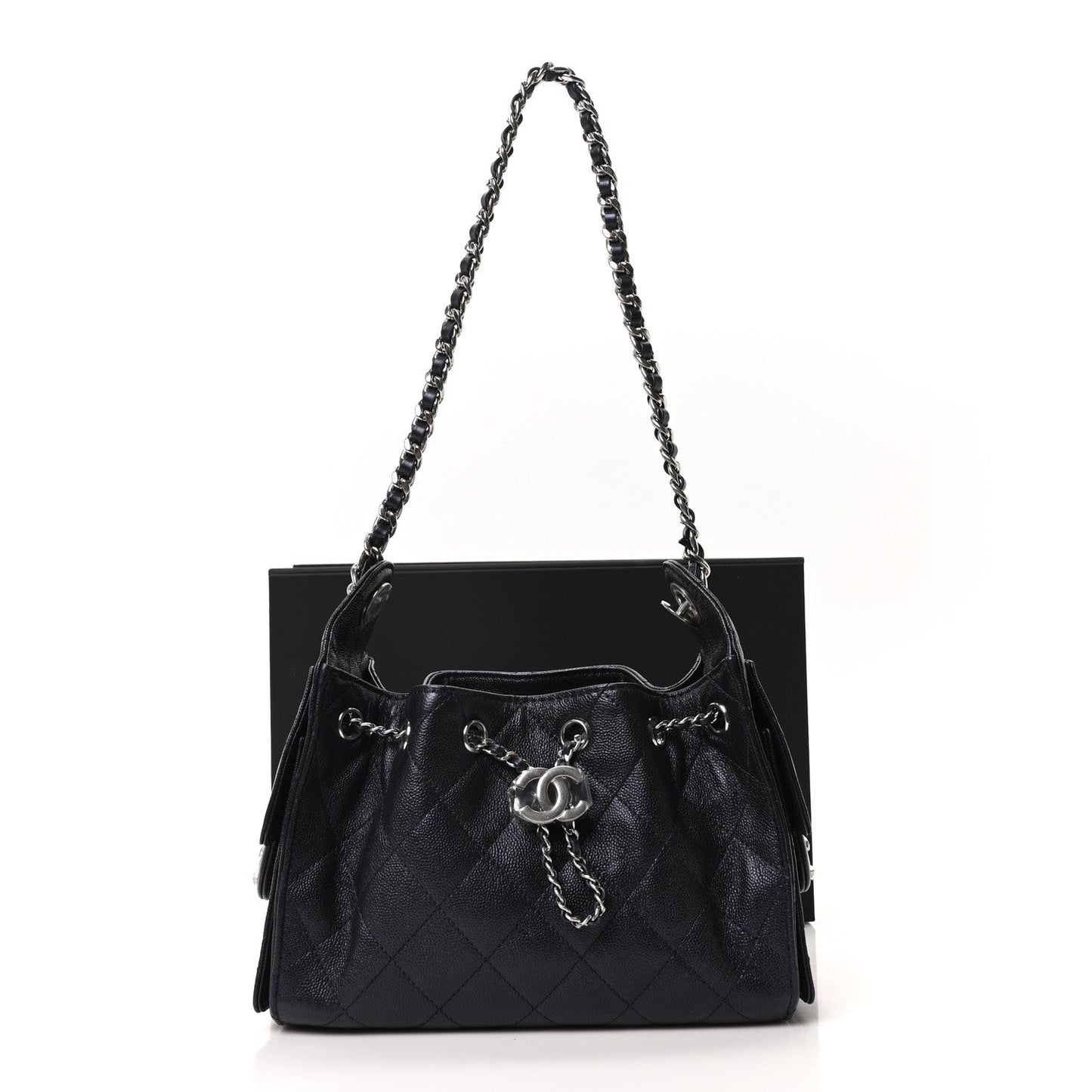 Metallic Caviar Quilted Mini Chanel 25 Handbag Dark Blue