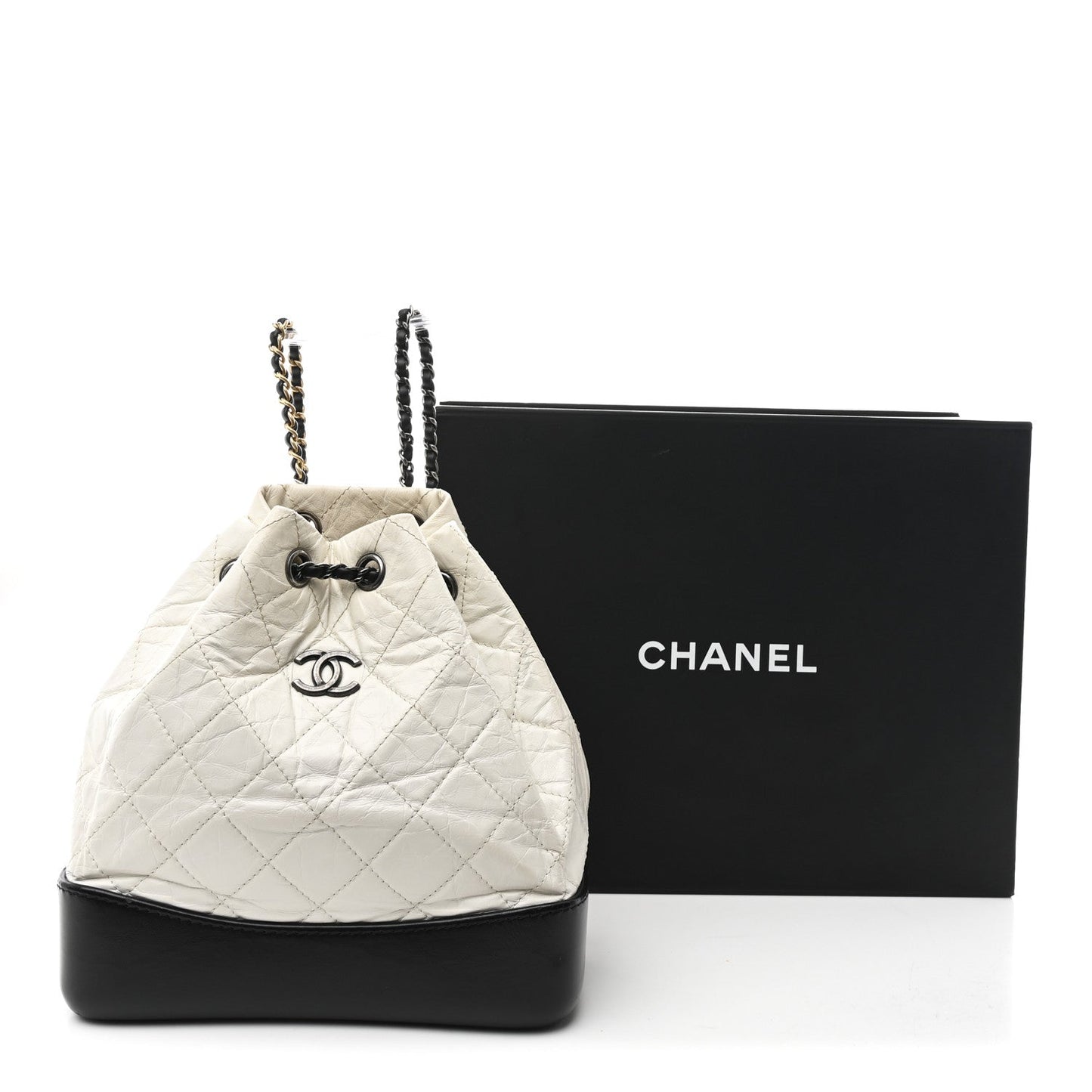 Aged Calfskin Quilted Small Gabrielle Backpack Black White