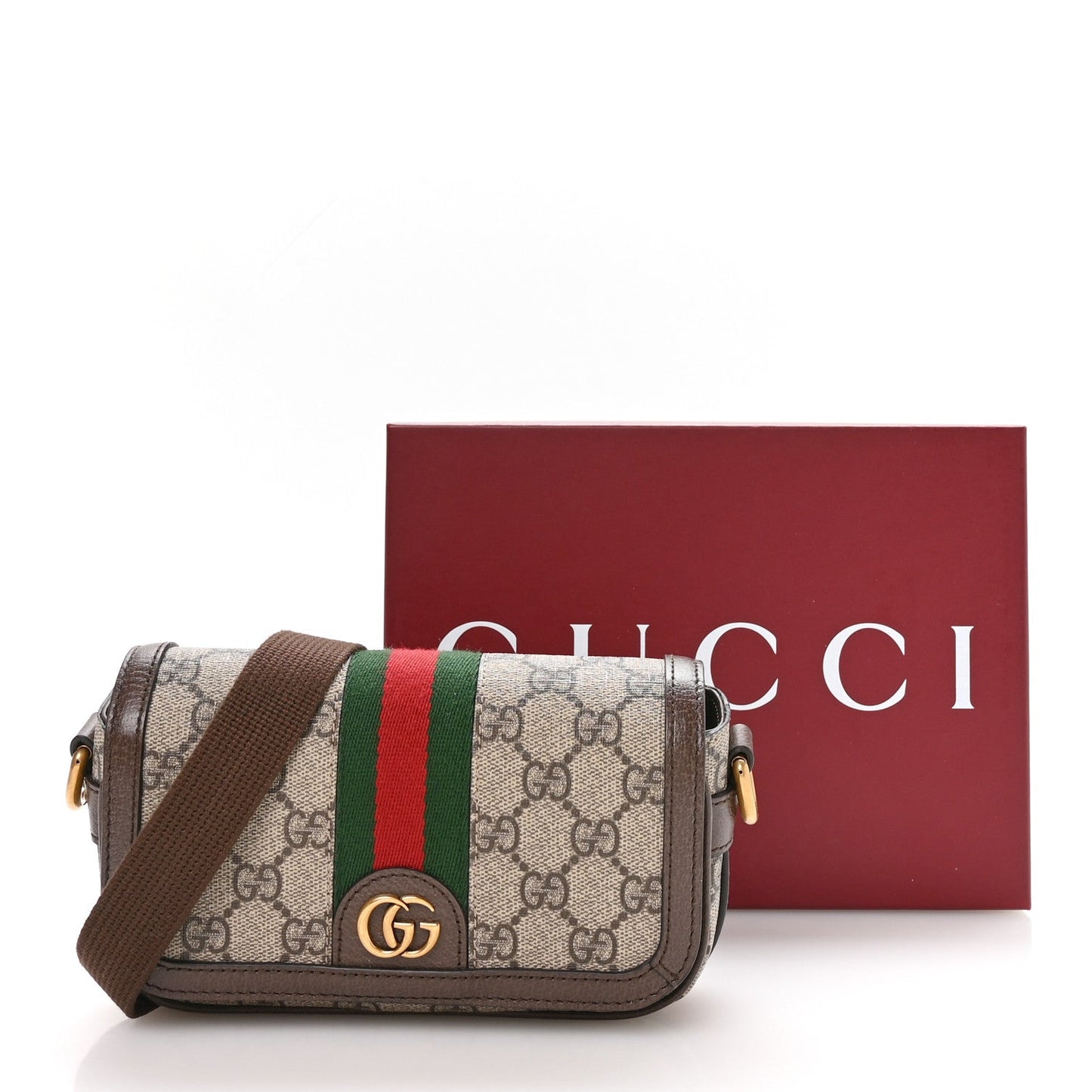 GG Supreme Monogram Web Mini Ophidia Flap Shoulder Bag Brown