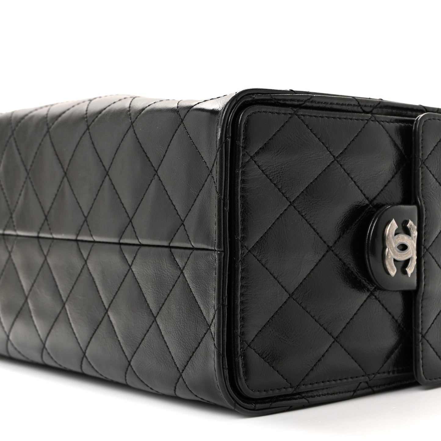 Shiny Crumpled Calfskin Quilted Small Chanel 25 Handbag Black