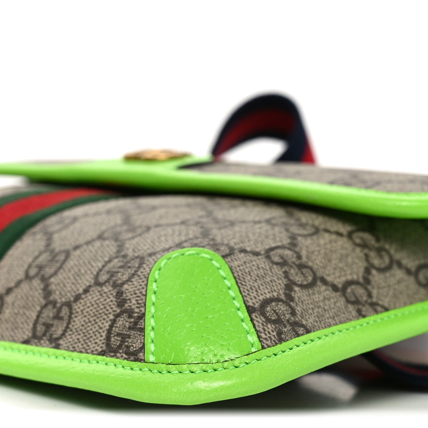 GG Supreme Monogram Web Small Ophidia Belt Bag Beige Ebony Electric Green