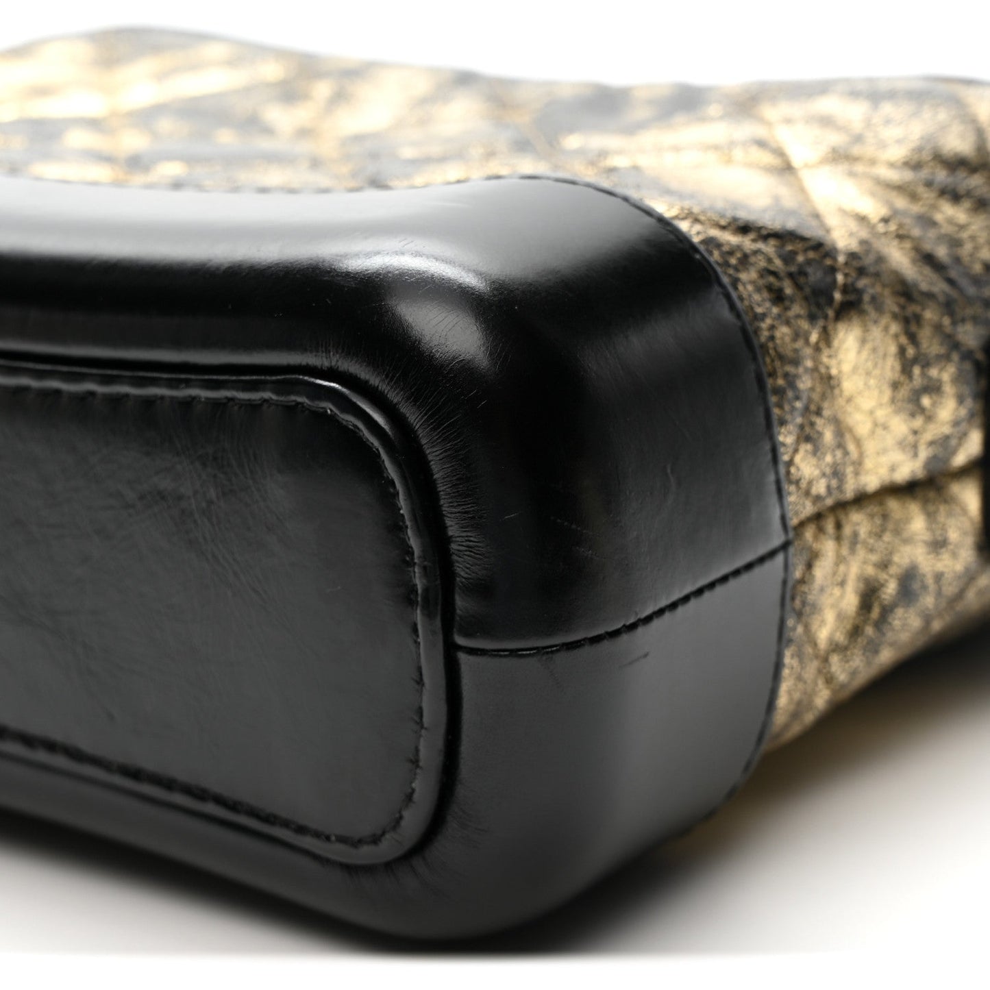 Metallic Crumpled Goatskin Quilted Small Gabrielle Hobo Black Gold