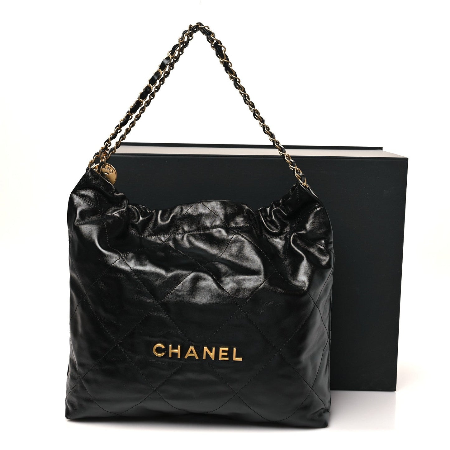 Shiny Calfskin Quilted Chanel 22 Black