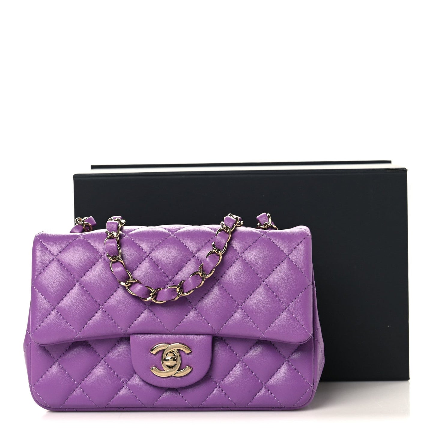 Lambskin Quilted Mini Rectangular Flap Purple