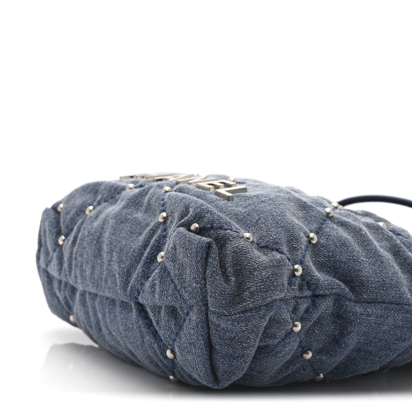 Washed Denim Quilted Studded Mini Chanel 22 Blue
