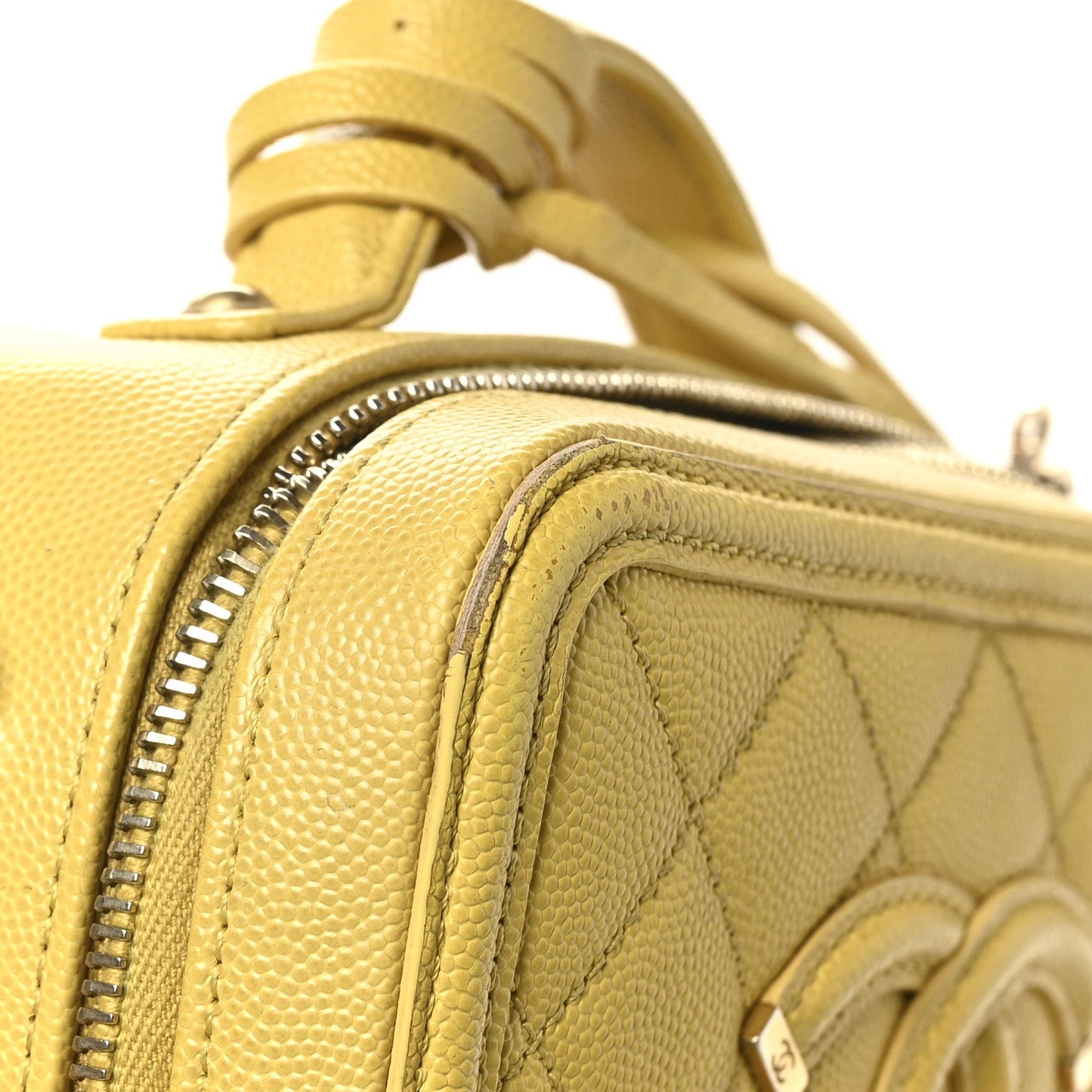 Caviar Quilted Small CC Filigree Vanity Case Yellow