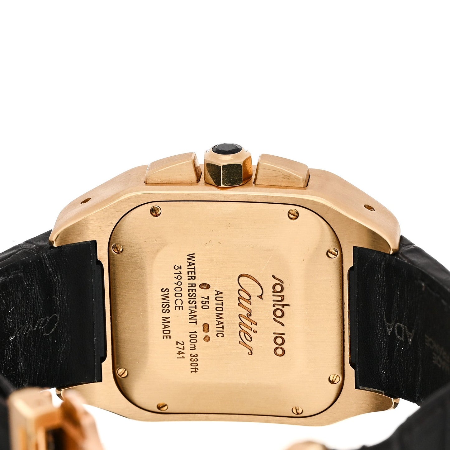 18K Yellow Gold Alligator 41.5mm Santos 100 Chronograph Automatic Watch