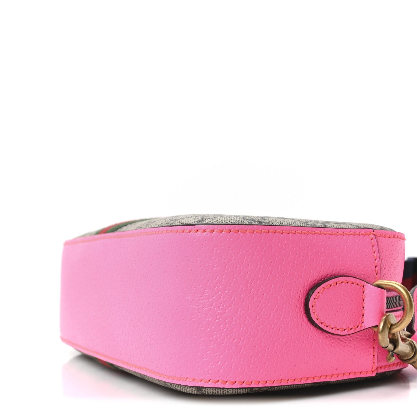 GG Supreme Monogram Textured Dollar Calfskin Web Ophidia Small Crossbody Bag Beige Ebony Fuchsia