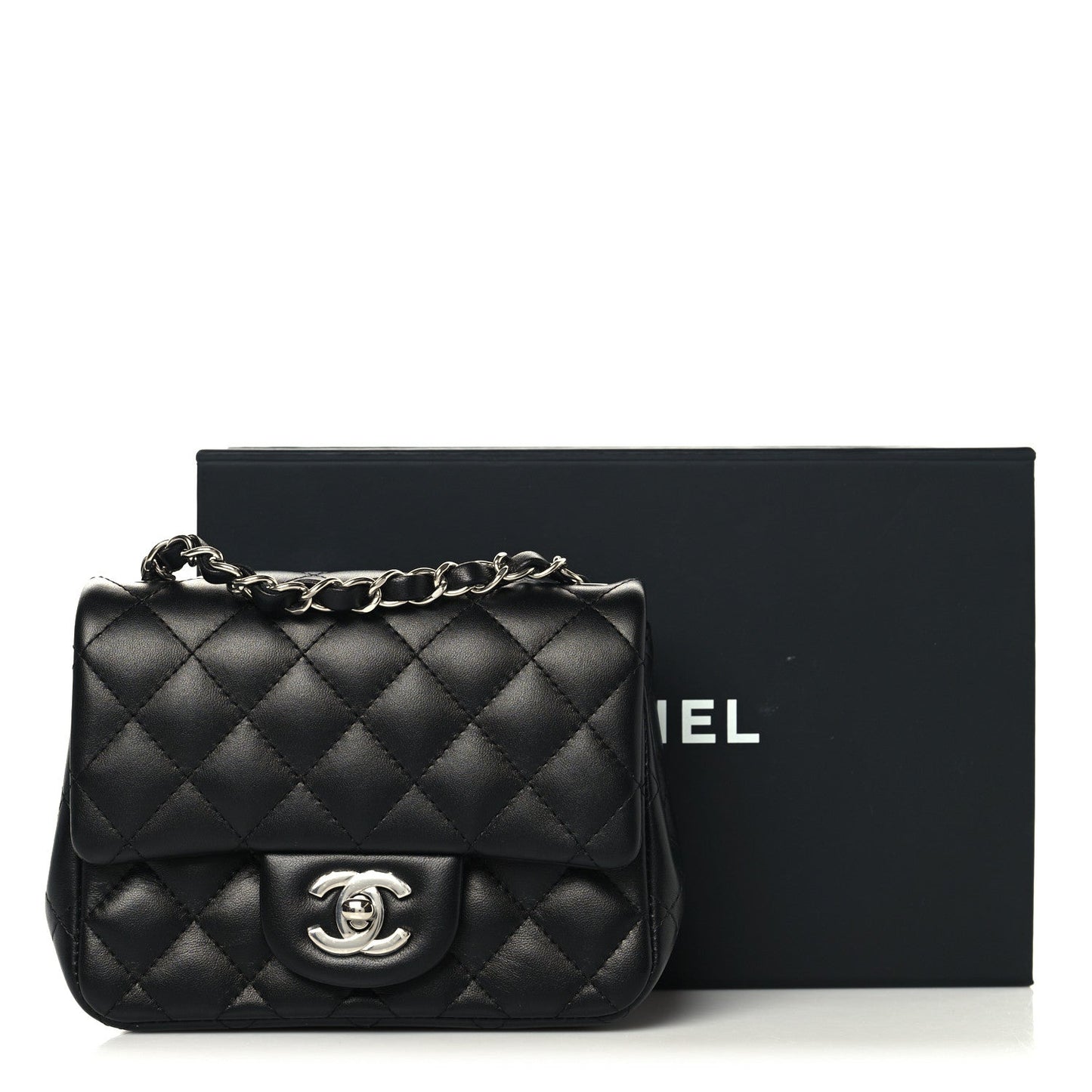 Lambskin Quilted Mini Square Flap Black