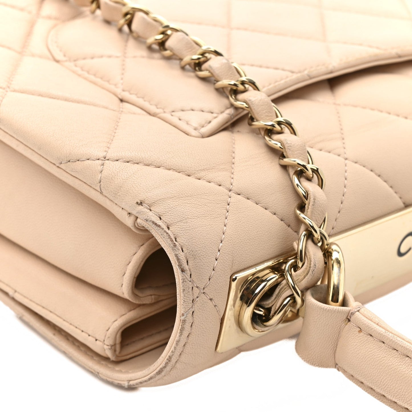 Lambskin Quilted Small Trendy CC Dual Handle Flap Bag Beige