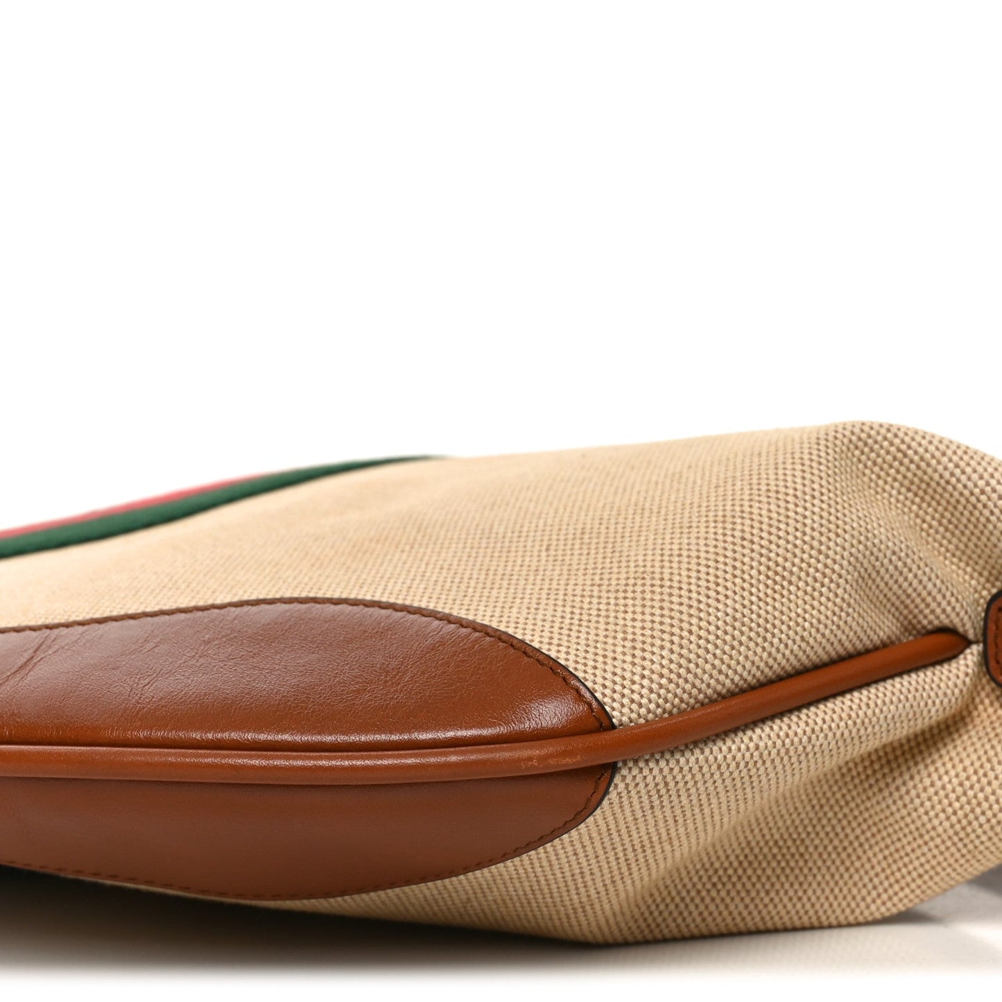 Vintage Canvas Calfskin Web Large Ophidia Half Moon Hobo Sand Light Cuir