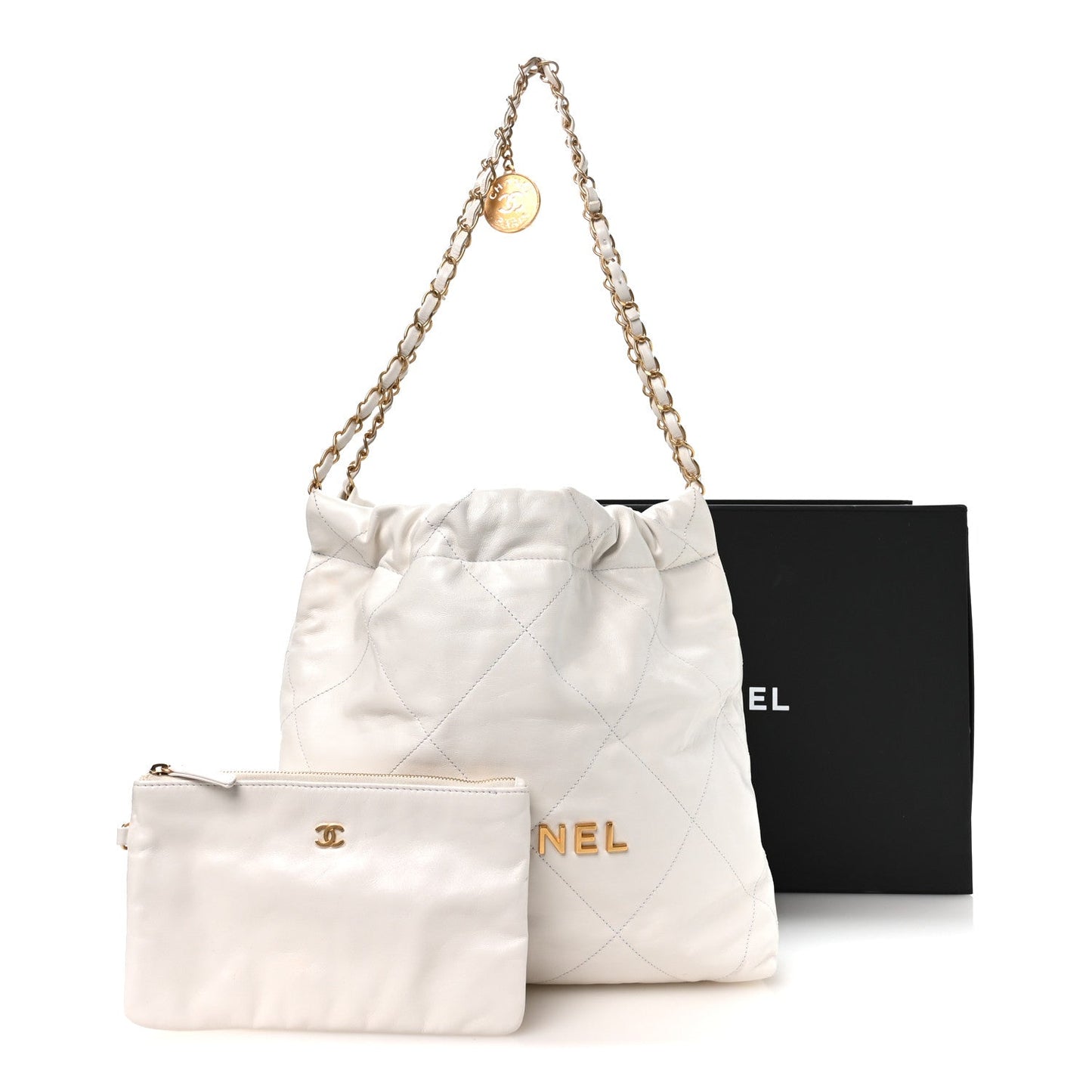 Shiny Calfskin Quilted Small Chanel 22 White