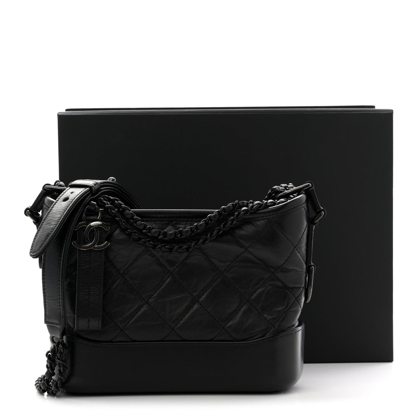 Aged Calfskin Quilted Small Gabrielle Hobo So Black