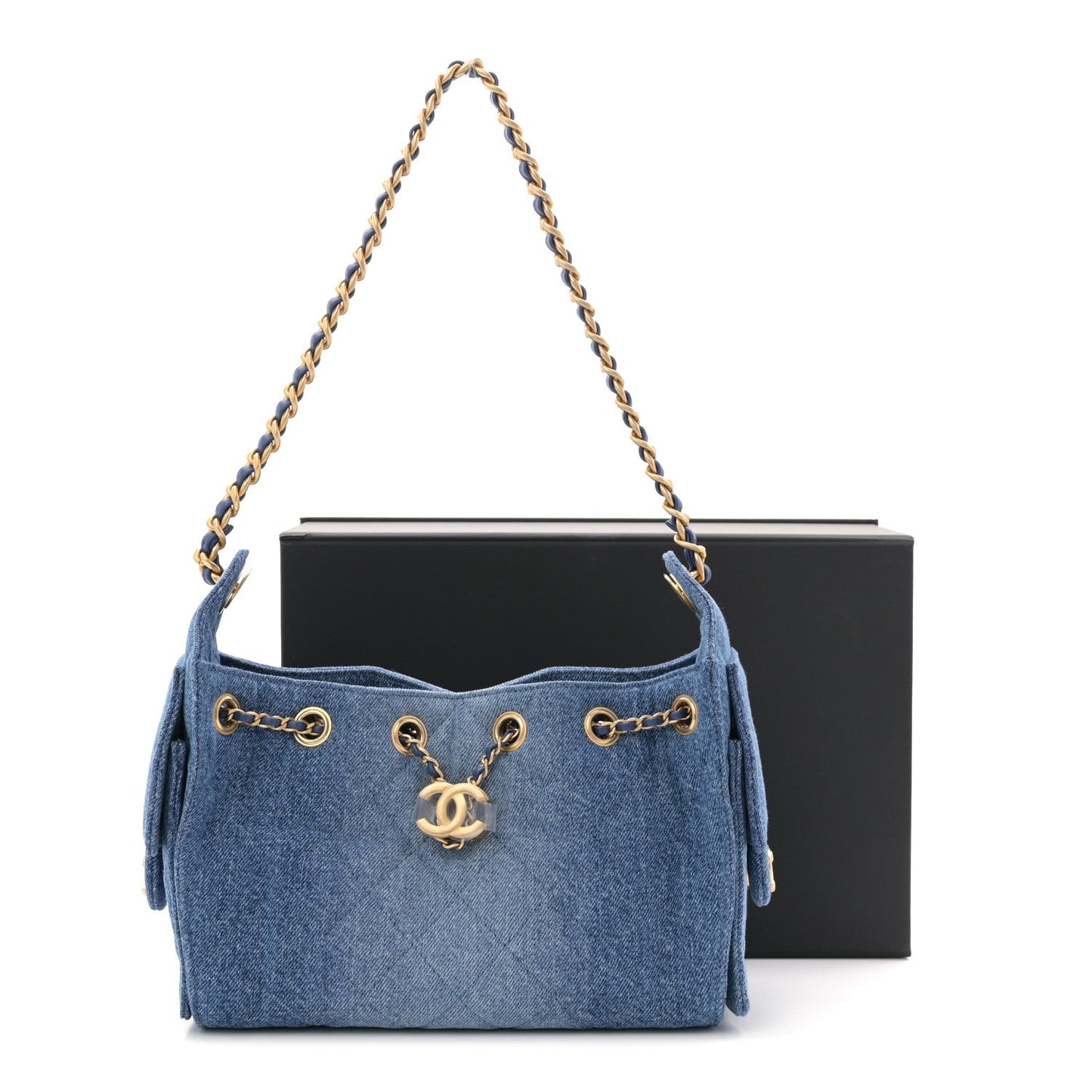 Washed Denim Quilted Mini Chanel 25 Handbag Blue