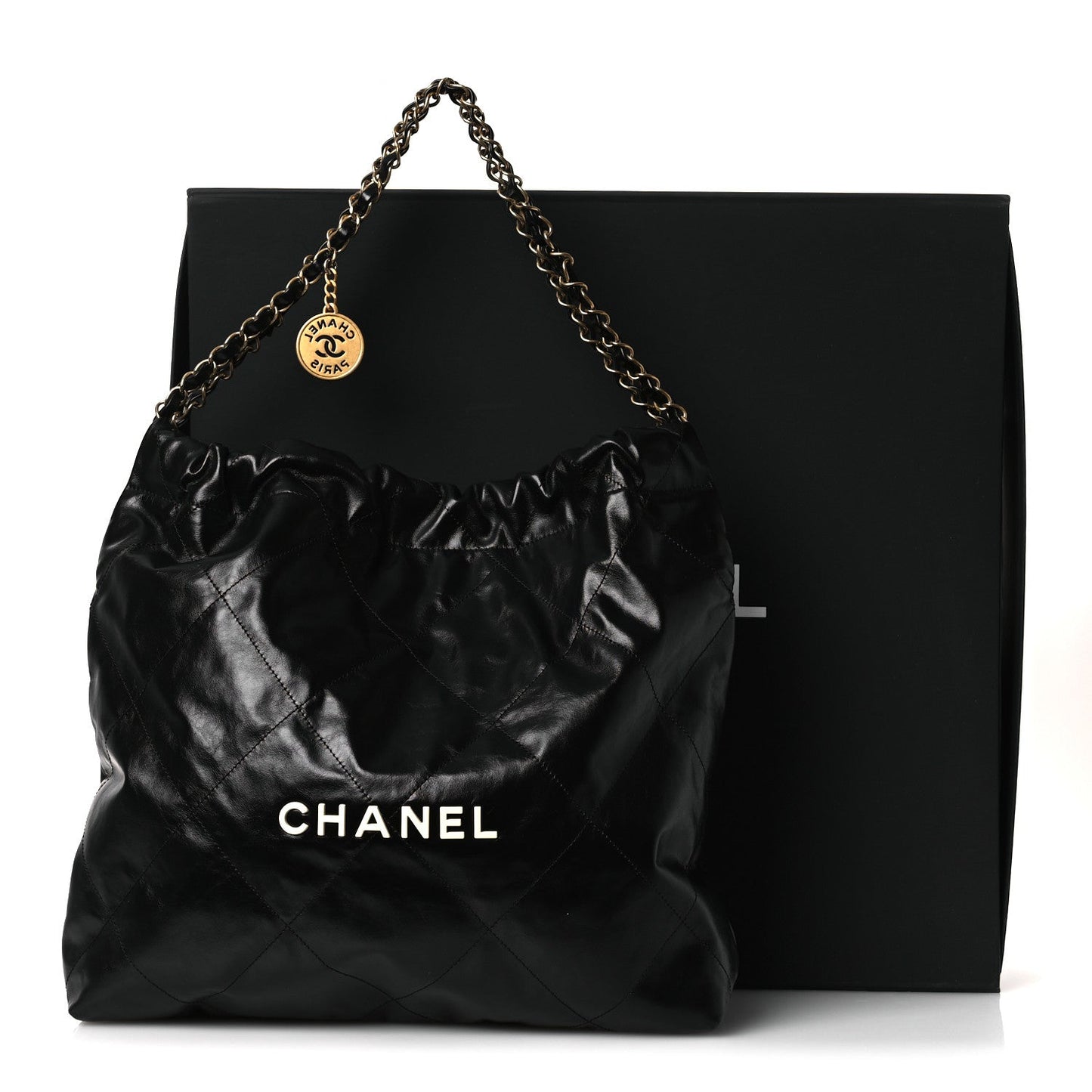 Shiny Calfskin Quilted Chanel 22 Black White