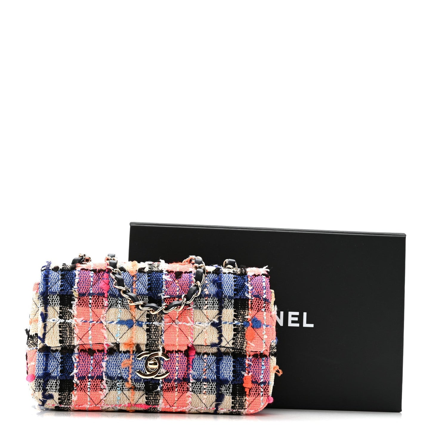 Tweed Quilted Mini Rectangular Flap Blue Orange Pink