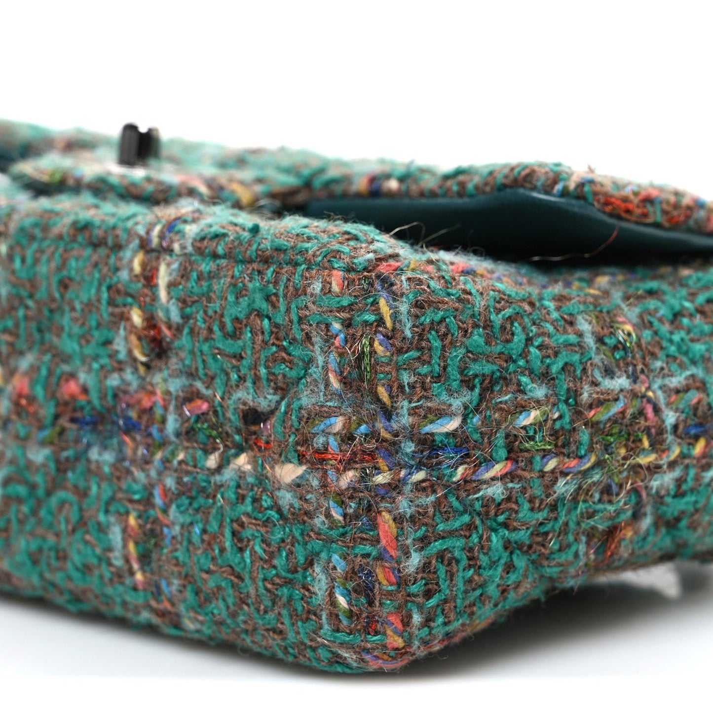 Tweed Quilted Mini Rectangular Flap Green