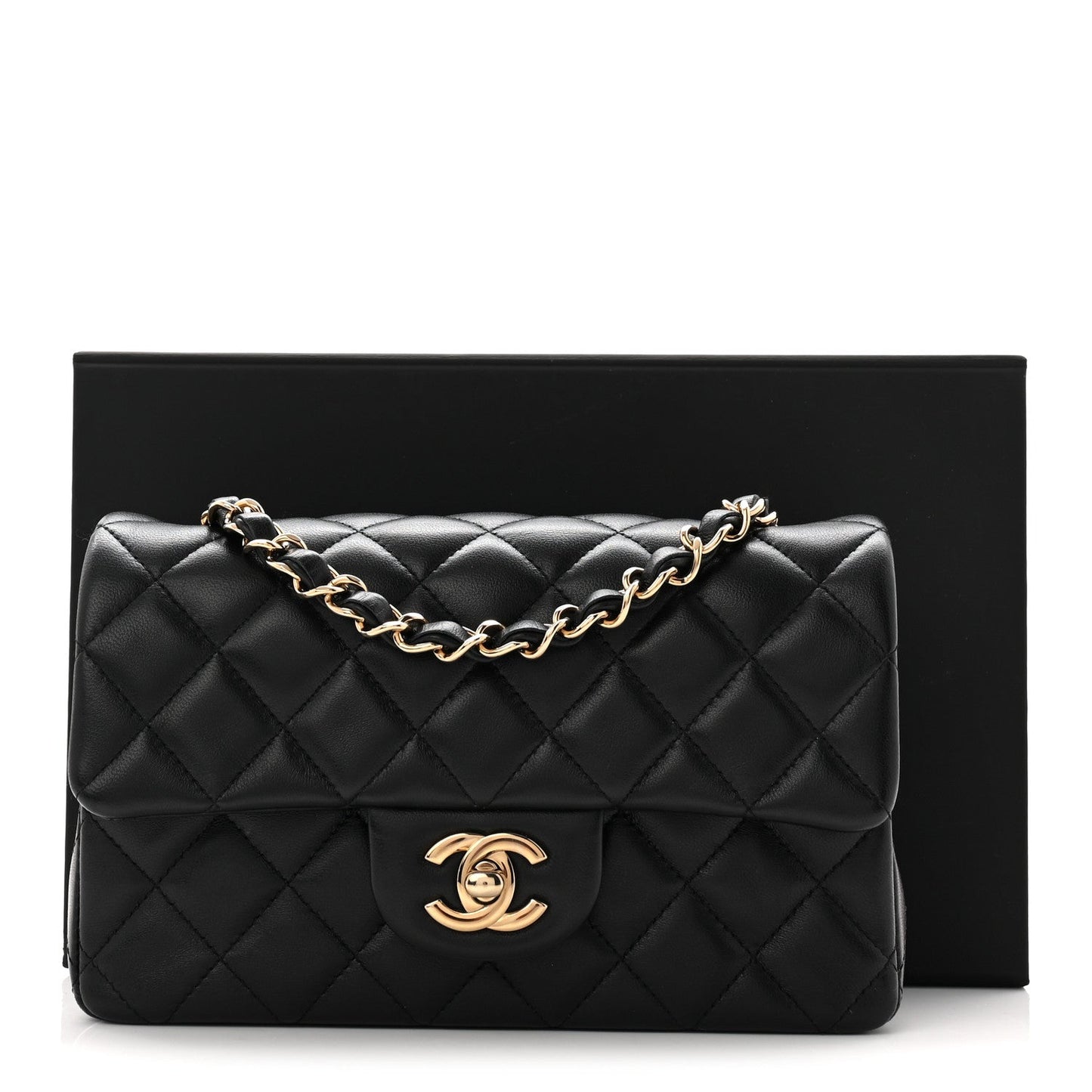 Lambskin Quilted Mini Rectangular Flap Black