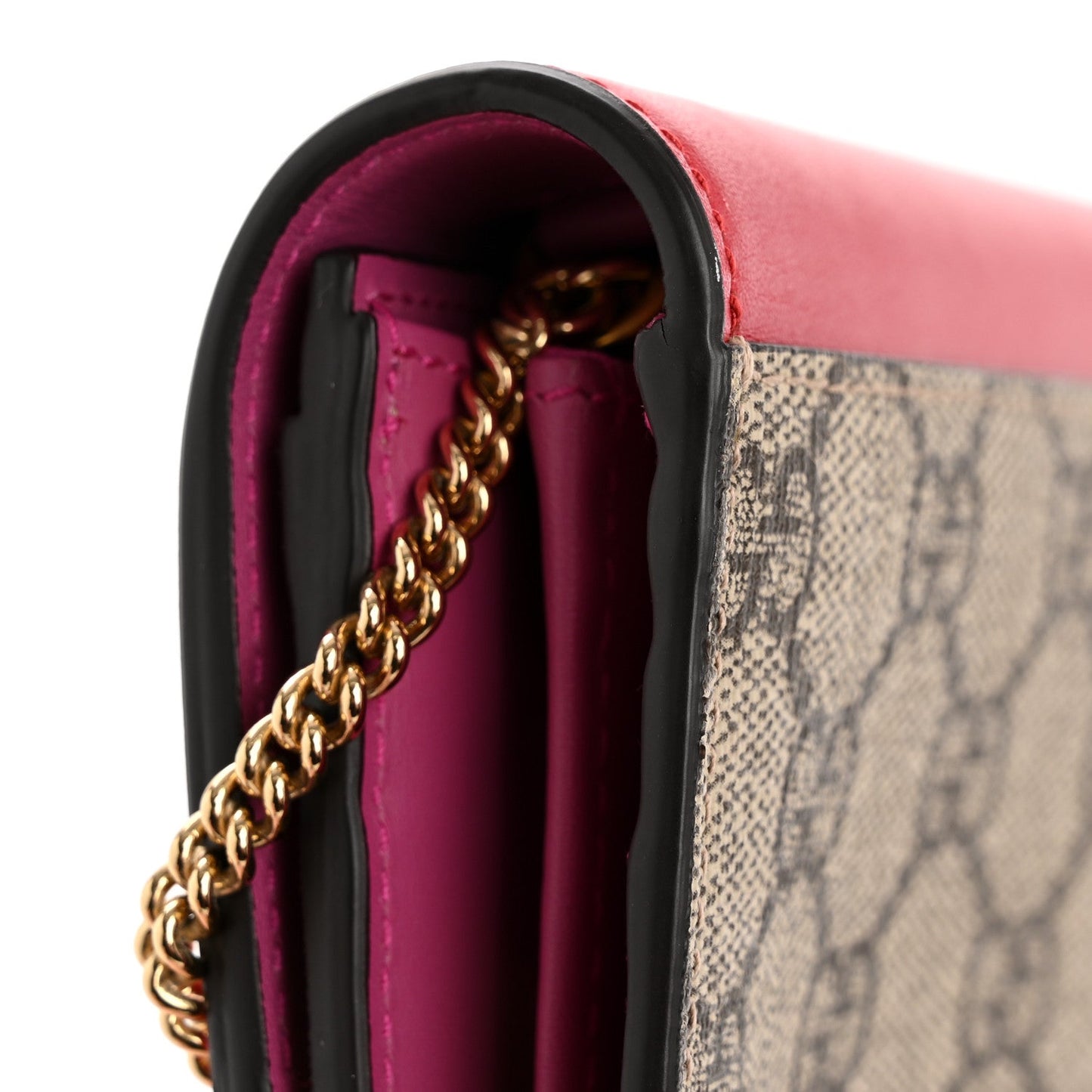 GG Supreme Monogram Moon Calfskin Padlock Continental Chain Wallet Beige Ebony Hibiscus Red New Rosette
