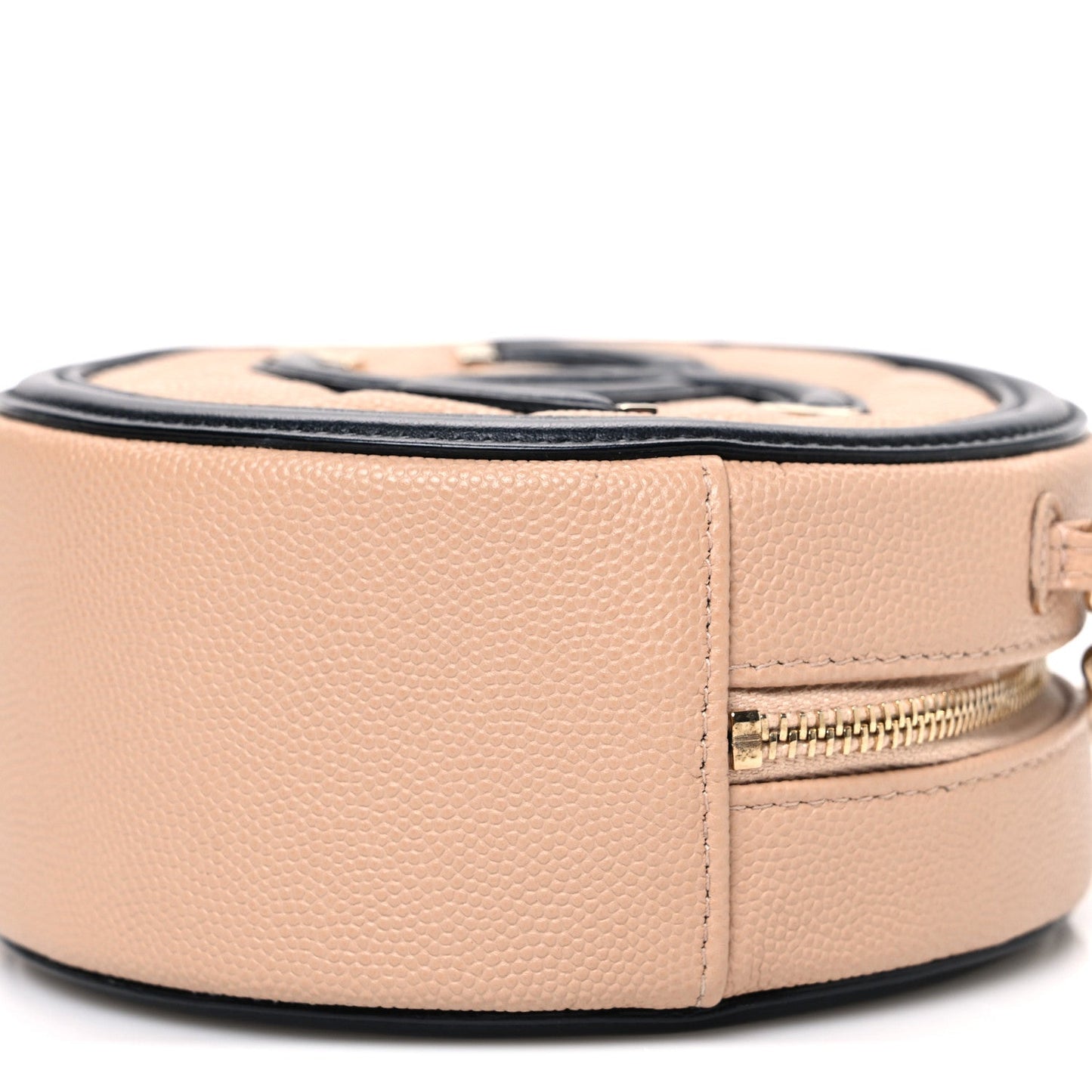 Caviar Quilted Round Filigree Crossbody Beige Black
