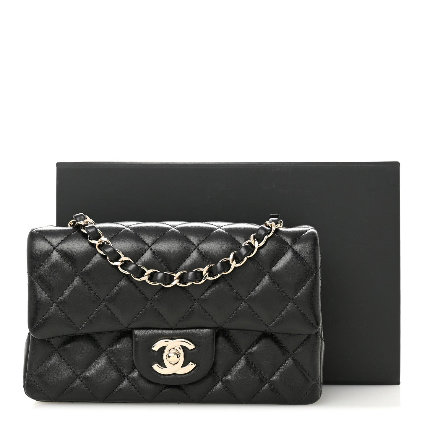 Lambskin Quilted Mini Rectangular Flap Black