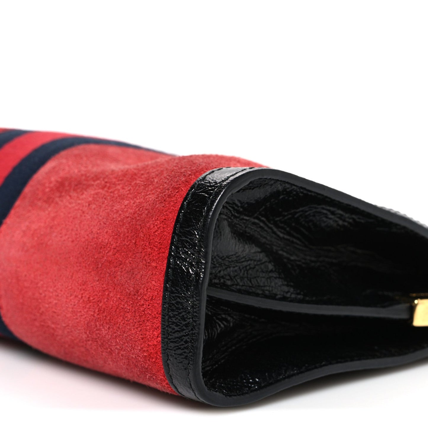 Suede Patent Web Small Ophidia Chain Shoulder Bag Hibiscus Red Black
