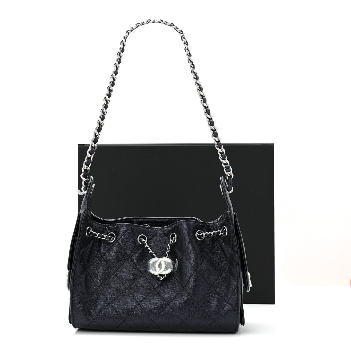 Metallic Caviar Quilted Mini Chanel 25 Handbag Dark Blue
