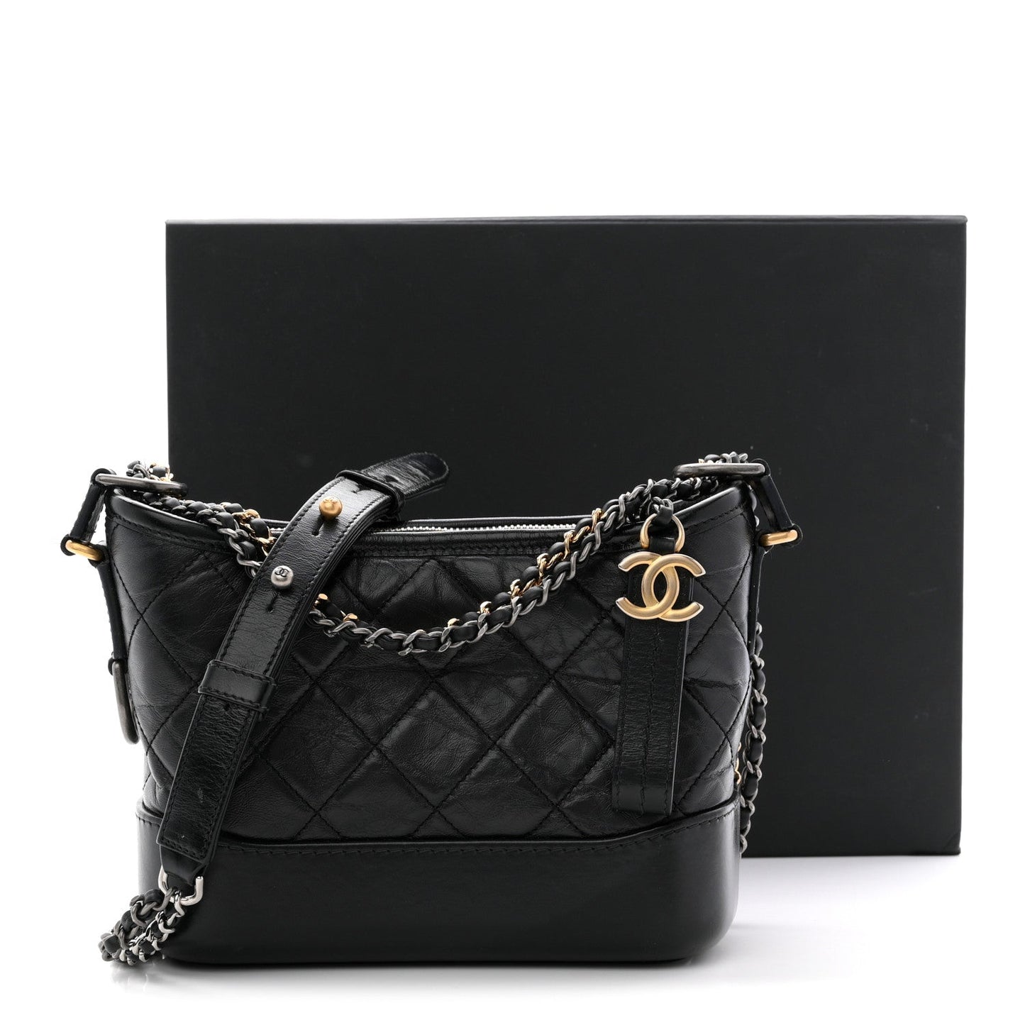 Aged Calfskin Quilted Small Gabrielle Hobo Black