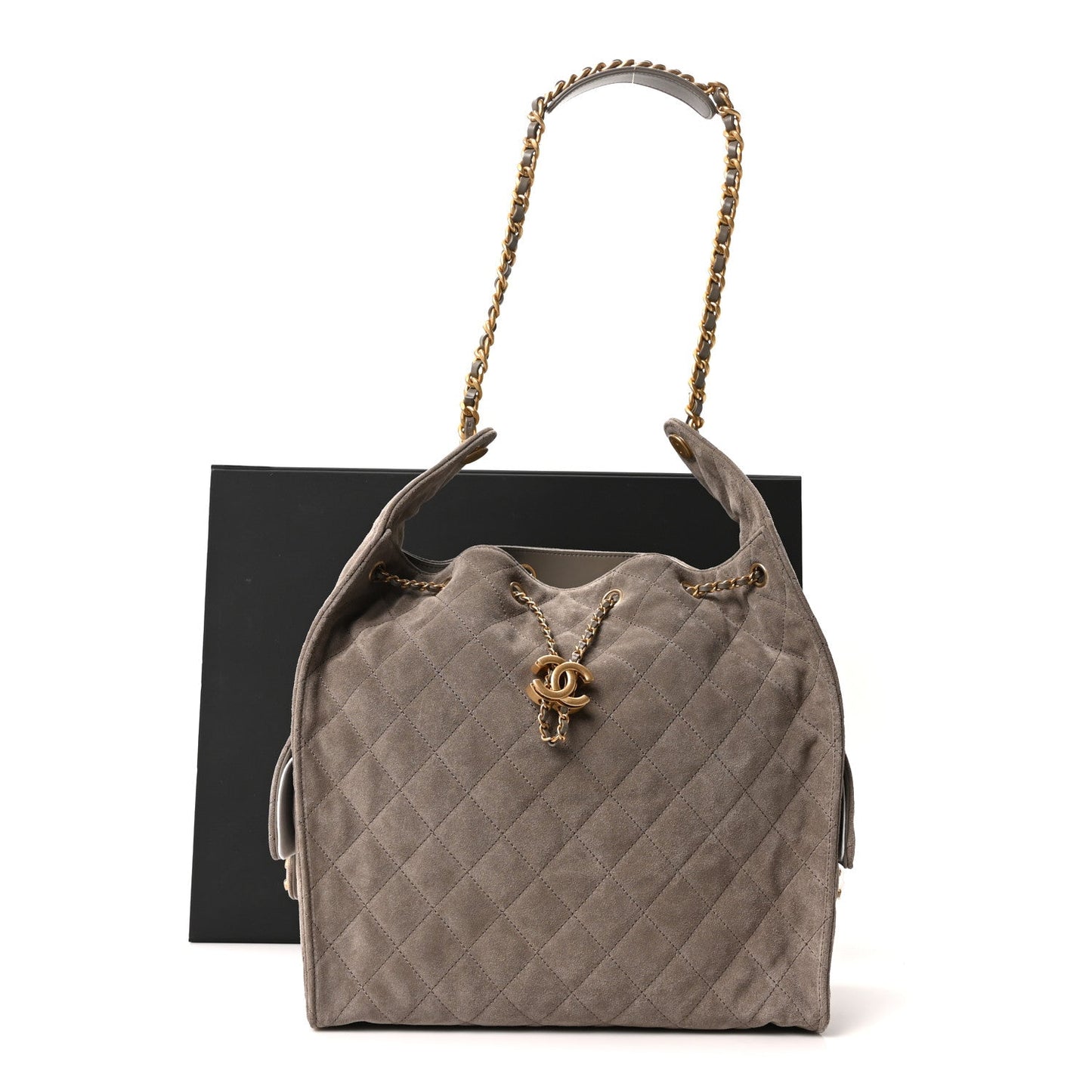 Suede Quilted Medium Chanel 25 Handbag Dark Grey
