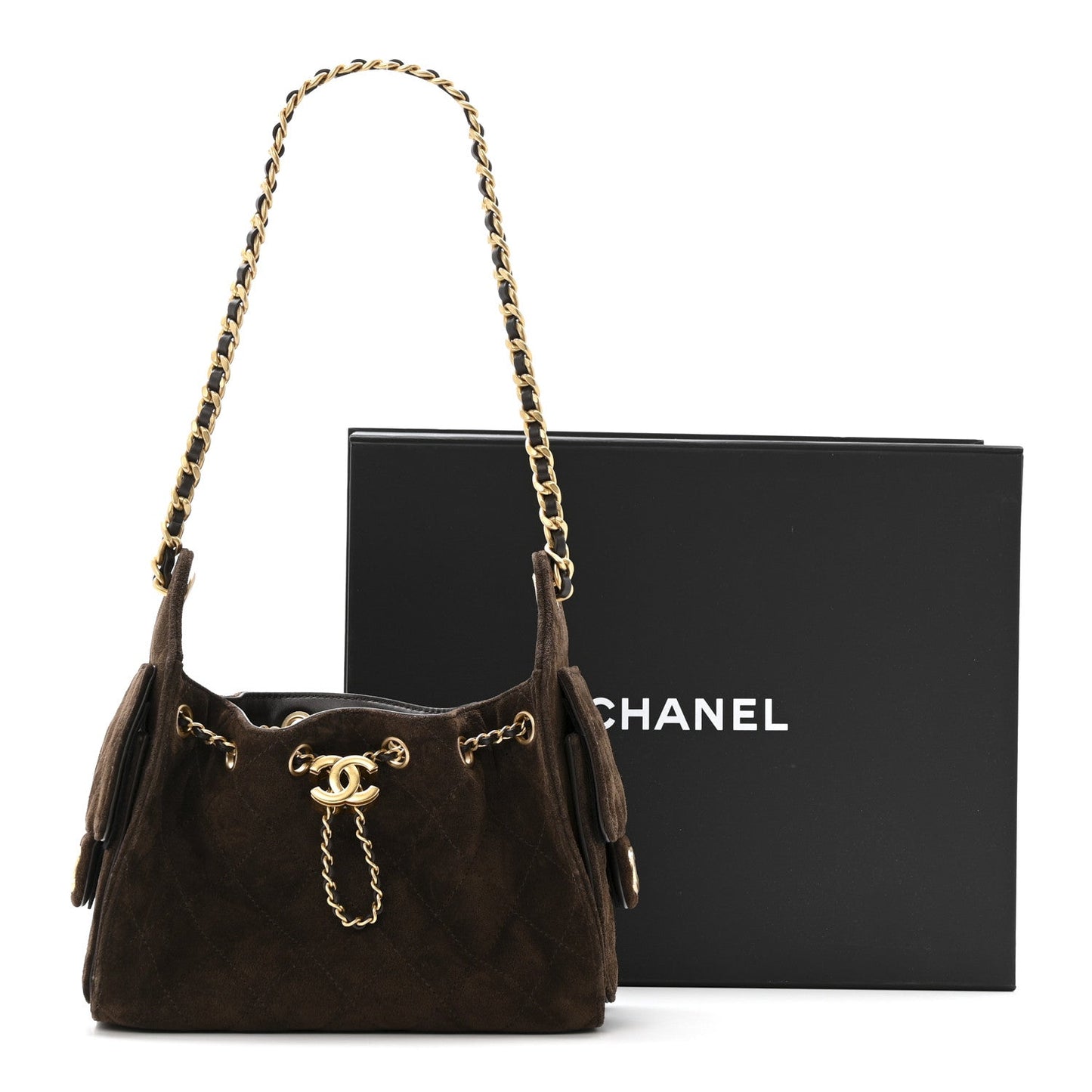 Suede Quilted Mini Chanel 25 Handbag Dark Brown