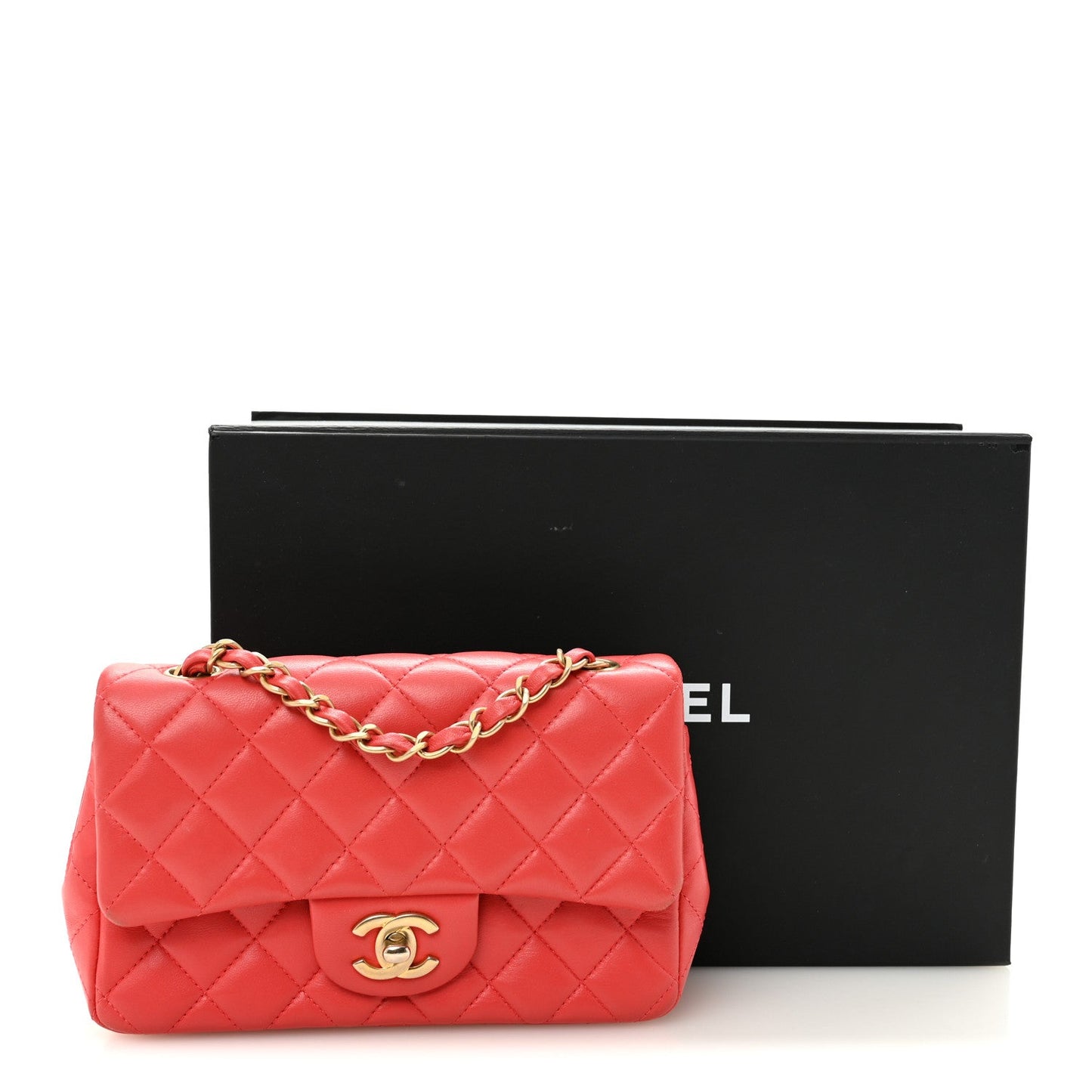 Lambskin Quilted Mini Rectangular Flap Red