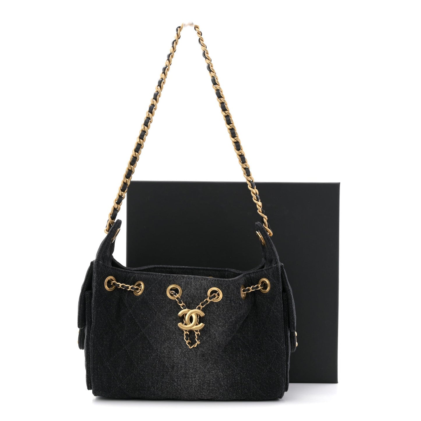 Washed Denim Quilted Mini Chanel 25 Handbag Black