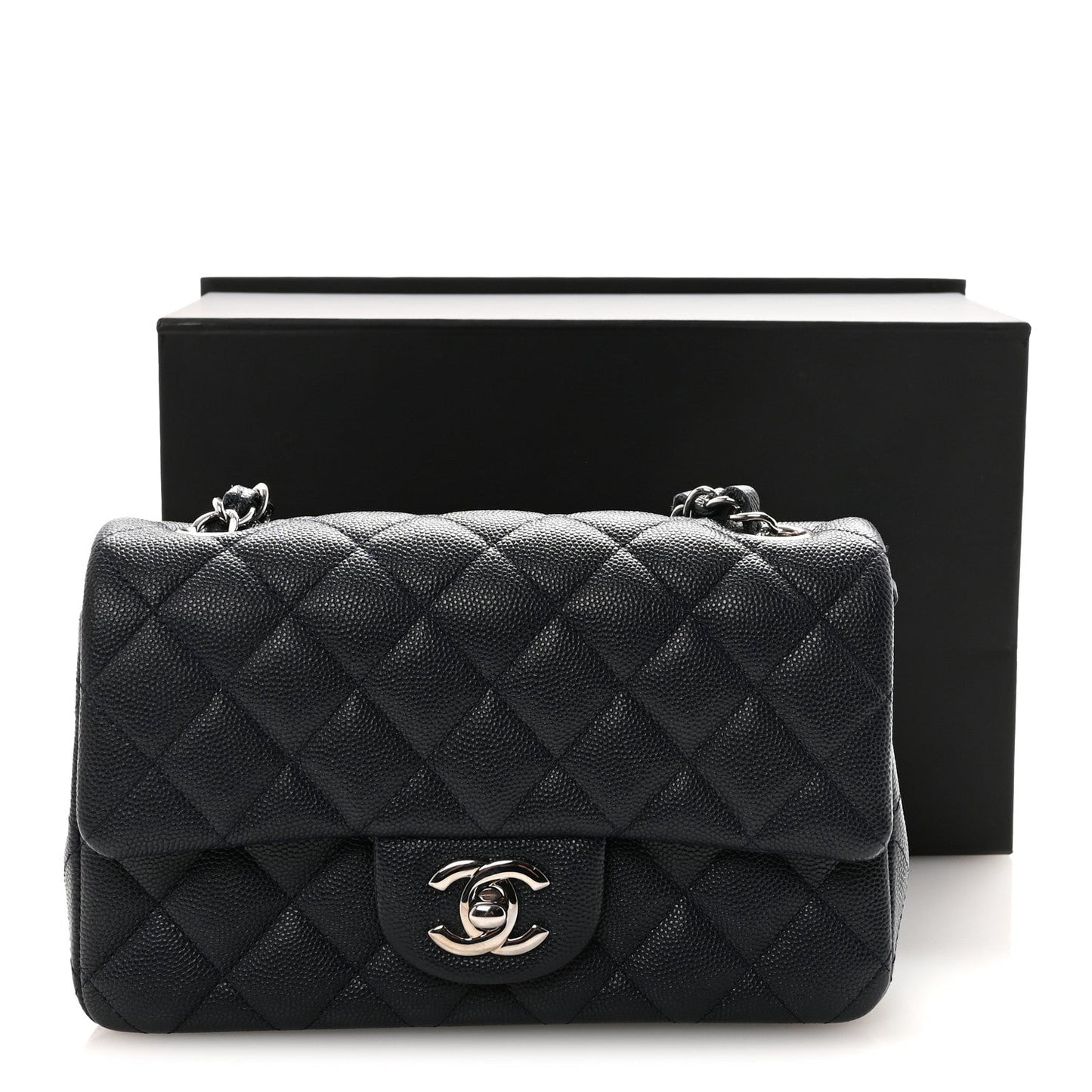 Caviar Quilted Mini Rectangular Flap Navy