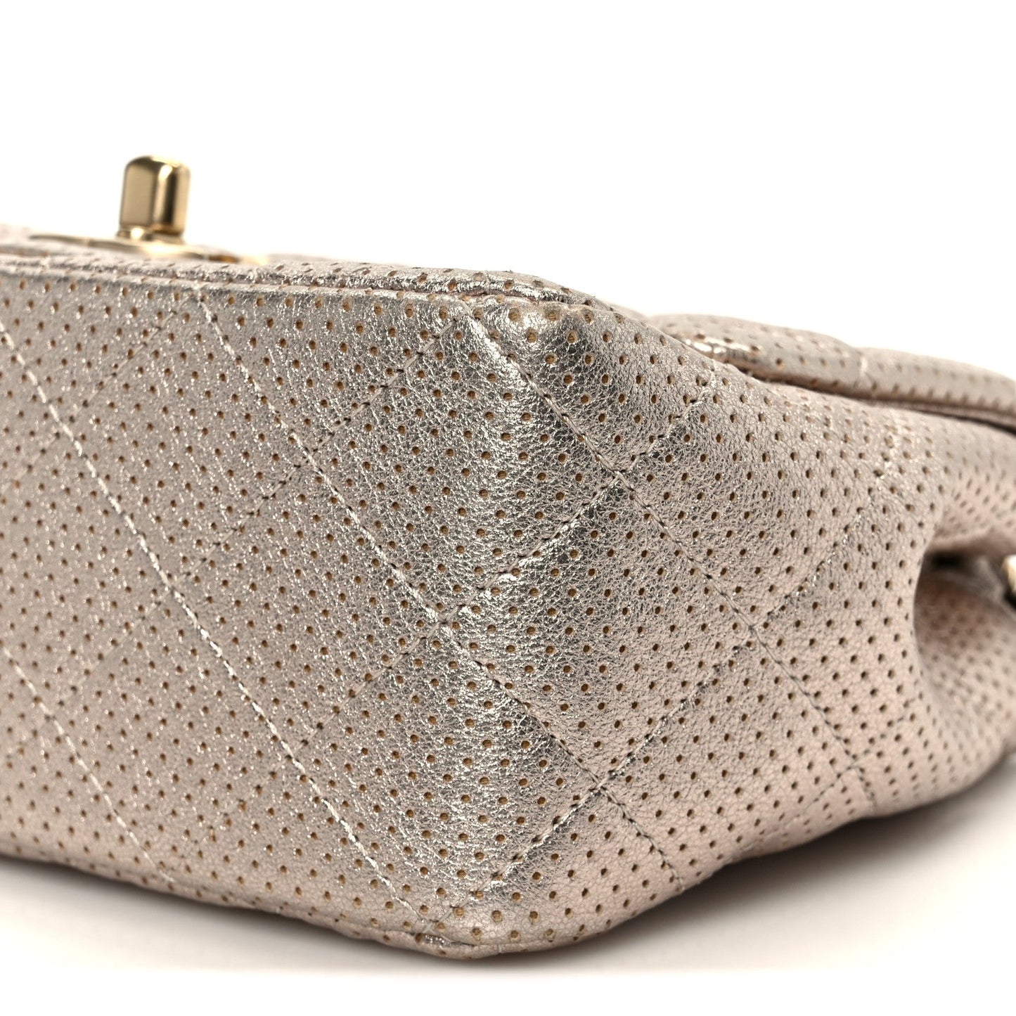 Metallic Lambskin Perforated Mini Square Flap Light Pink
