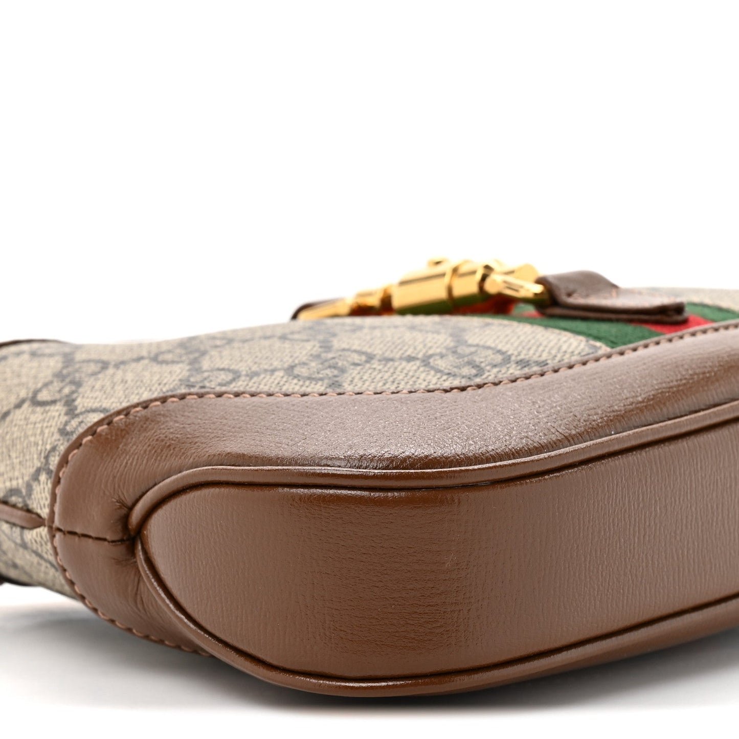 GG Supreme Monogram Azalea Calfskin Web Mini Jackie 1961 Hobo Beige Ebony Brown Sugar