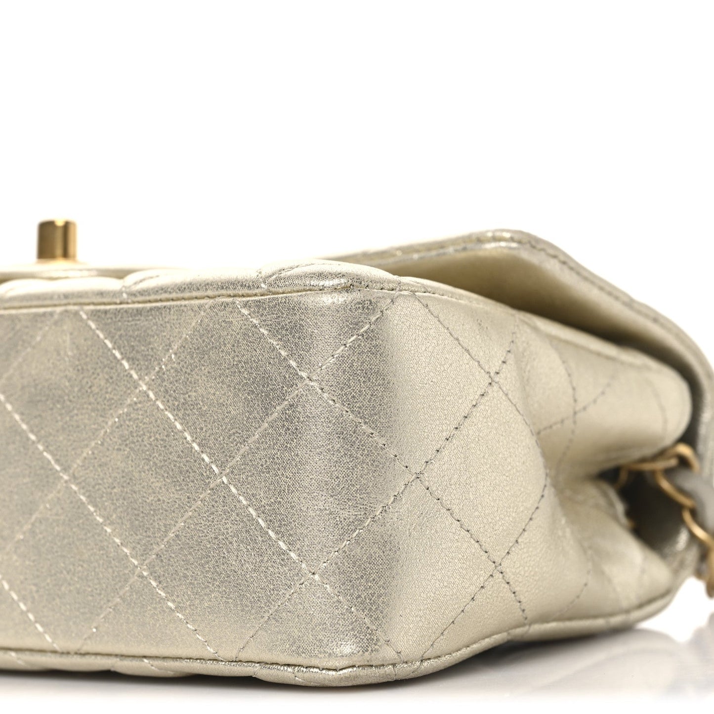 Metallic Lambskin Quilted Mini Rectangular Flap Gold