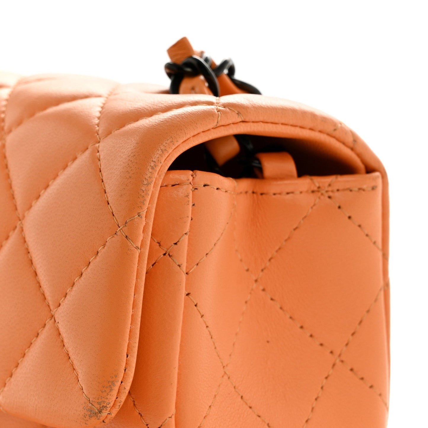 Lambskin Quilted Mini Rectangular Flap Orange