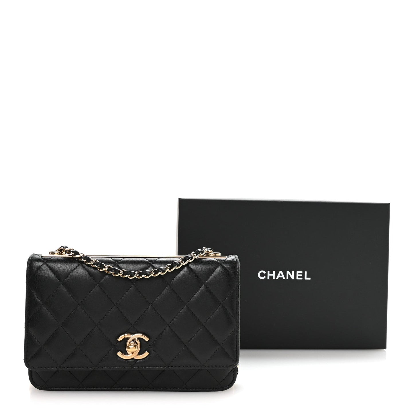 Lambskin Quilted Trendy CC Wallet On Chain WOC Black