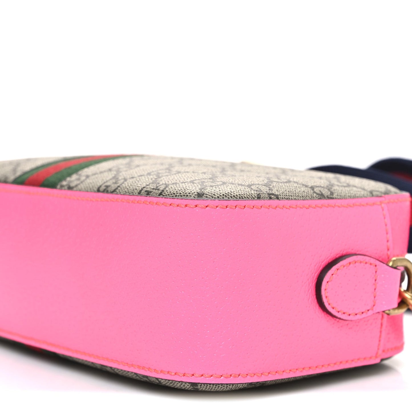 GG Supreme Monogram Textured Dollar Calfskin Web Ophidia Small Crossbody Bag Beige Ebony Fuchsia