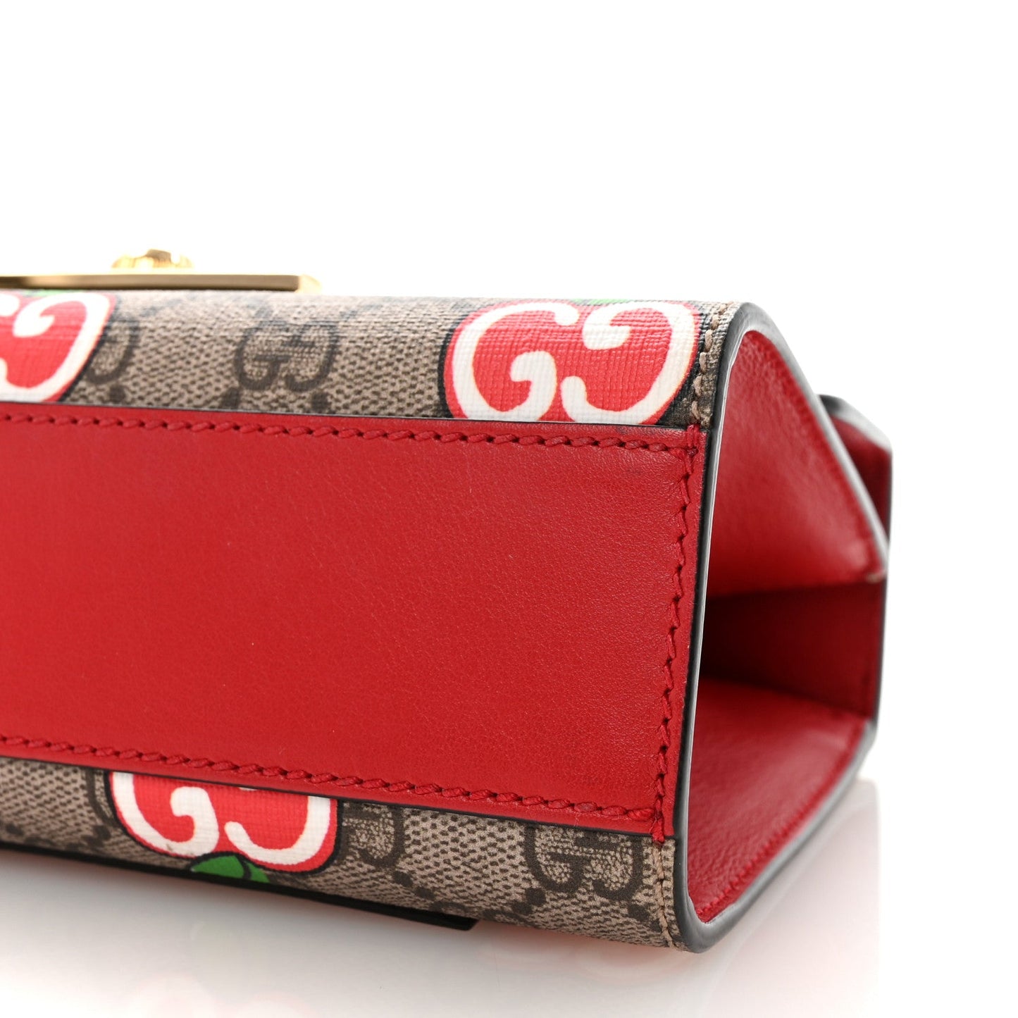 GG Supreme Monogram Apple Small Padlock Shoulder Bag Beige Multicolor Lobster Red