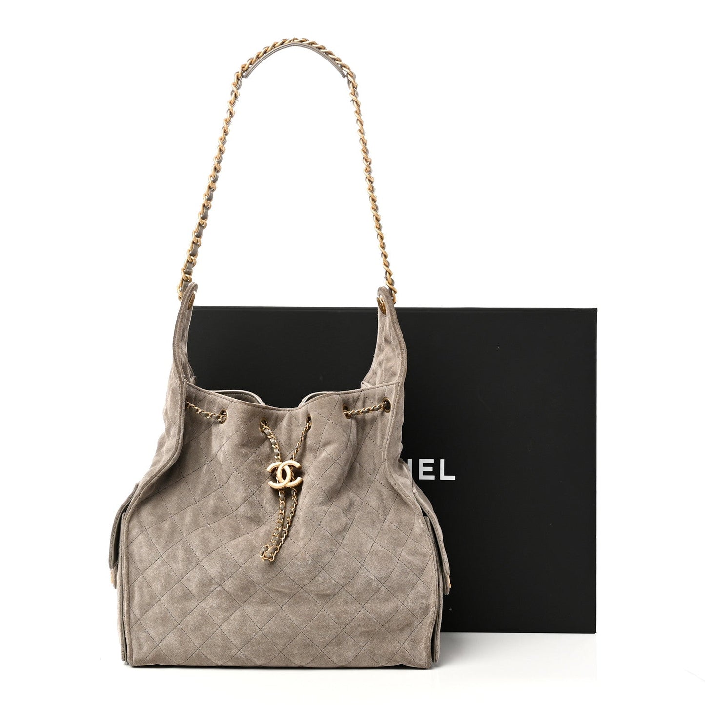Suede Quilted Medium Chanel 25 Handbag Grey