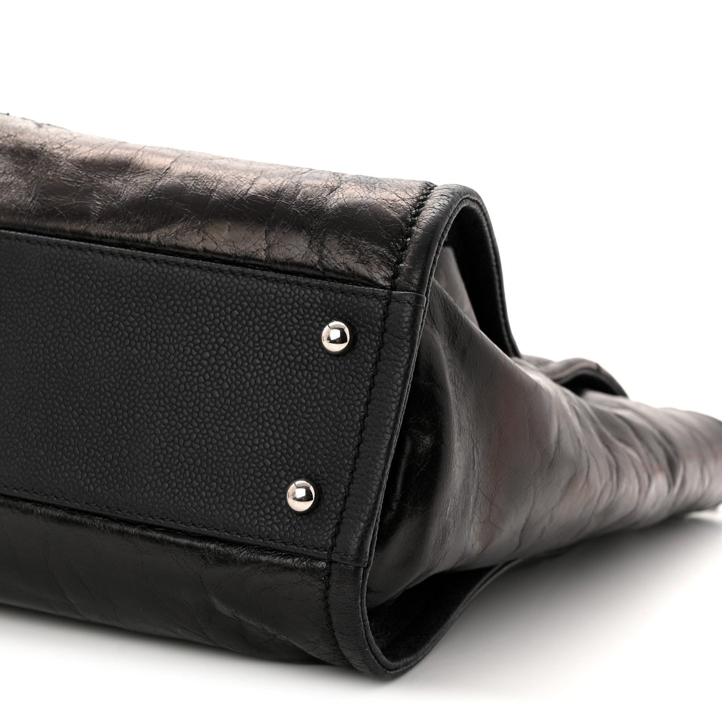 Glazed Calfskin Small Deauville Tote Black