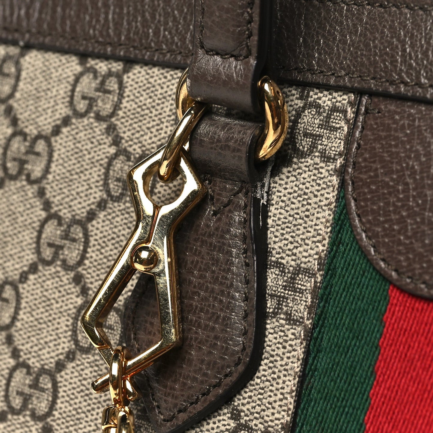 GG Supreme Monogram Web Medium Ophidia Tote Bag Brown